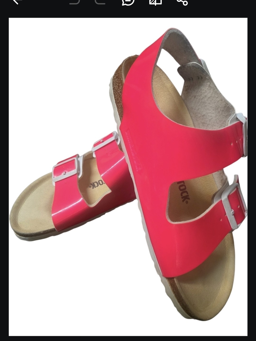 Birkenstock Womens Sz 38 (7.5/8) Neon Pink & White Two-Strap Sandals